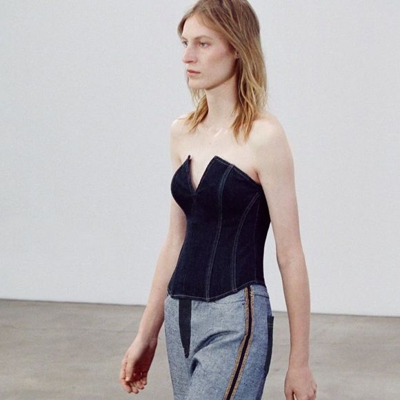 ZARA ZW DENIM CORSET WITH SLIT BLUE SIZE 2553/070/107/14 - Picture 2 of 7